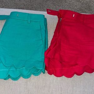 J Crew Teal and Red Scalloped Shorts.